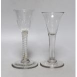 Two Georgian glasses including one with a double series opaque twist stem, the largest 15cm high