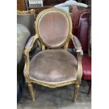A 19th century French giltwood and composition fauteuil, width 58cm, depth 54cm, height 98cm