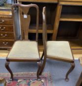 A set of six early 20th century Queen Anne style mahogany dining chairs, width 40cm, height 103cm