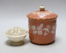A Grainger’s or Locke Worcester pate-sur-pate jar and cover, the salmon ground decorated with