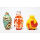 Three Chinese snuff bottles, Tallest 6.5 cm