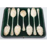 Three pairs of Georgian silver gilt Old English pattern berry spoons, 1782, 1805 and 1808 and a