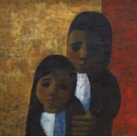 Jack Hughes (British, 20th Century), oil on canvas, 'Two children', signed with Trafford Gallery