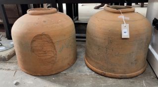 A pair of vintage terracotta rhubarb forcing pots, diameter 31cm, height 35cm