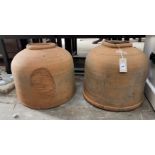 A pair of vintage terracotta rhubarb forcing pots, diameter 31cm, height 35cm