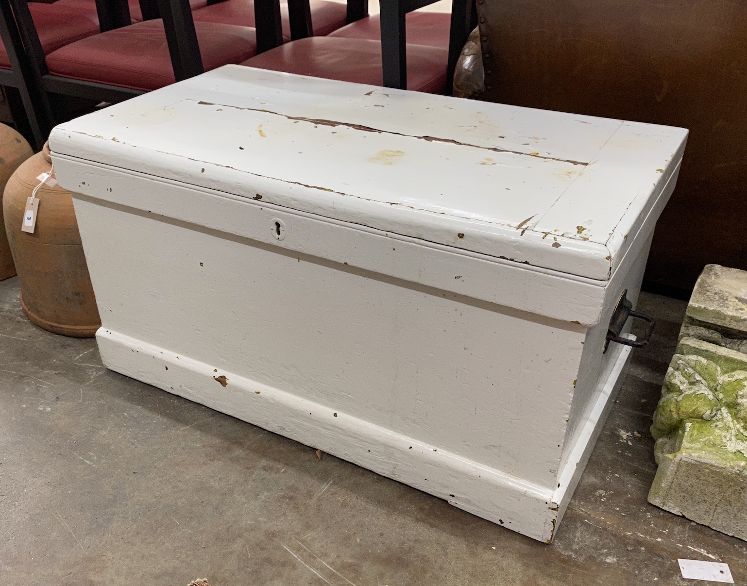 A Victorian white painted trunk, width 94cm, depth 50cm, height 50cm