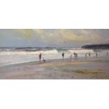 Chris Tugwell, oil on board, 'Wet sand', signed, 28 x 58.5 cm