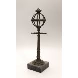 A late 19th century bronze model of a street lamp, on a marble base, 31cm high