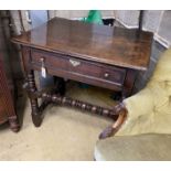 An 18th century oak side table, width 86cm, depth 62cm, height 77cm