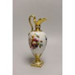A Derby ewer with mask head handle painted with fruit by Thomas Steele, stamped to the base, 23cm