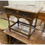 An early 18th century rectangular oak low side table, width 70cm, depth 47cm, height 66cm