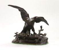 After Jules Moigniez (1835 - 1894), French bronze study of an eagle on a branch, signed, 23cm high