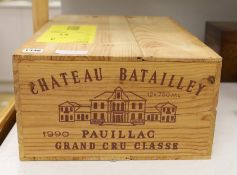 Twelve bottles of Chateau Batailley, 1990, in OWC, purchased from The Wine Society.