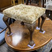 A George II style rectangular mahogany dressing stool, width 57cm, depth 50cm, height 50cm