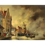 Gudrun Sibbons (b.1929), oil on canvas, Dutch harbour scene, 39x49cm