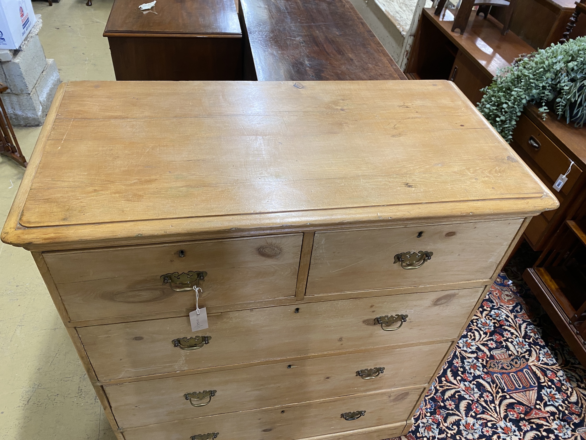 A Victorian pine chest of five drawers, width 104cm, depth 53cm, height 119cm - Image 2 of 2