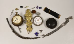 Two 18th century pocket watch outer cases, two other pocket watches and other sundry items.