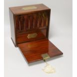 A 19th century mahogany and brass mounted double sided apothecary box, 23cm tall