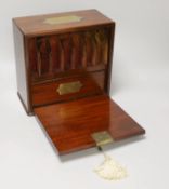 A 19th century mahogany and brass mounted double sided apothecary box, 23cm tall