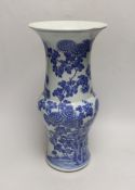 A 19th century Chinese blue and white gu shaped vase, 37.5cm high (a.f.)