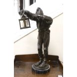 Franz Bernauer, bronze figural lamp, The Nightwatchman, 66cm high