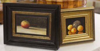 Patrick Lodwitz (b.1953), oil on board, still life of fruit, 8 x 10cm and another still life by
