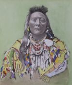 W.R. Earthrowl (Modern British) Study of a Native American Indian, watercolour on paper, signed