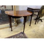 A small George III mahogany pad foot drop leaf table, 92cm extended, width 92cm, height 71cm