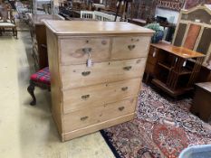 A Victorian pine chest of five drawers, width 104cm, depth 53cm, height 119cm