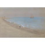 Thomas Robert Way (1861-1913), Pastel on grey paper, on the beach, 15 x 22 cm, label for the Fine