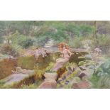 Walter Schröder (fl. 1885-1932), watercolour, Bathing beauties beside a river, signed, 27 x 43cm