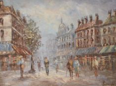 Burnett, oil on canvas, a Parisian street scene, signed, 31 x 41cm