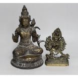Two Buddhist bronze figures, tallest, 28cm high