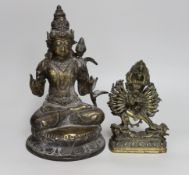 Two Buddhist bronze figures, tallest, 28cm high