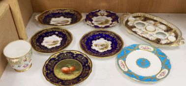 Four 19th century Coalport plates, a Coalport dish, a Minton plate, a Coalport inkstand in Chelsea