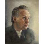 E. Sauter, oil on board, portrait of a gentleman, signed and dated 1953, 46.5 x 38cm, inscribed