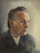 E. Sauter, oil on board, portrait of a gentleman, signed and dated 1953, 46.5 x 38cm, inscribed