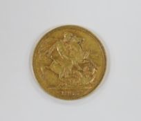 AVictorian 1885 gold sovereign.