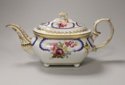 A Derby teapot and cover in Sevres style, hand painted with flowers, 30cm wide