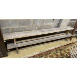 A pair of vintage gym benches, length 267cm, depth 25cm, height 31cm