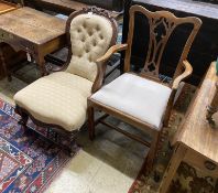 A Victorian mahogany spoon back nursing chair and a George III mahogany elbow chair