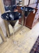 A pair of large clear and black glass vases, height 90cm