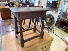 An 18th century and later rectangular oak joint stool, width 57cm, depth 29cm, height 56cm