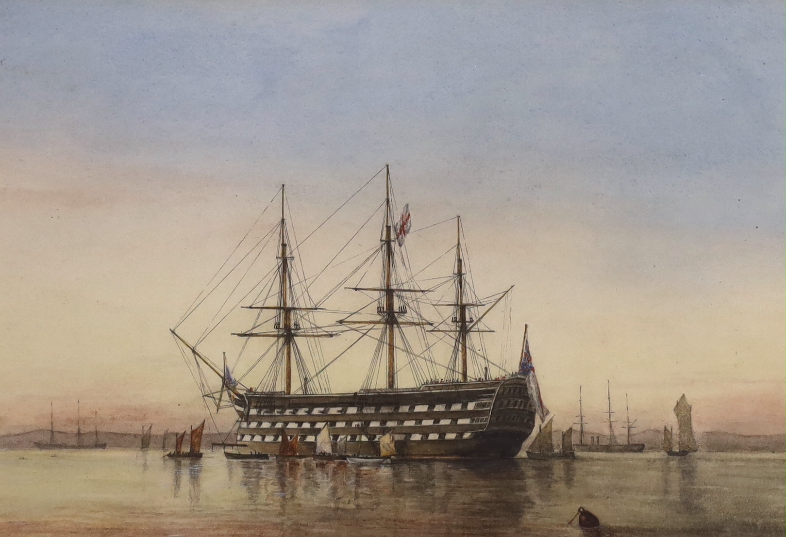 19th century English School, watercolour, HMS Victory, 14 x 21cm and a Portrait of Nelson by another - Image 3 of 3