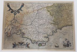 After Joanne Bompario - a 17th century coloured engraved map of Provinciae, 36 x 52 cm