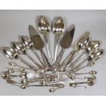 A small quantity of assorted 19th century and later silver or white metal flatware including a