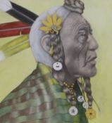 W.R. Earthrowl (Modern British) Study of a Native American Indian, watercolour on paper, signed