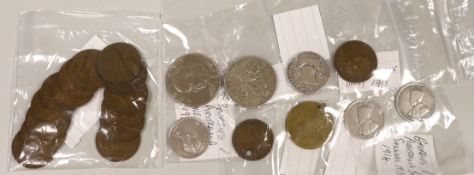 Australia and World coins to include Australia 1927 florin, one penny 1917, 1920, 1921, 1922,