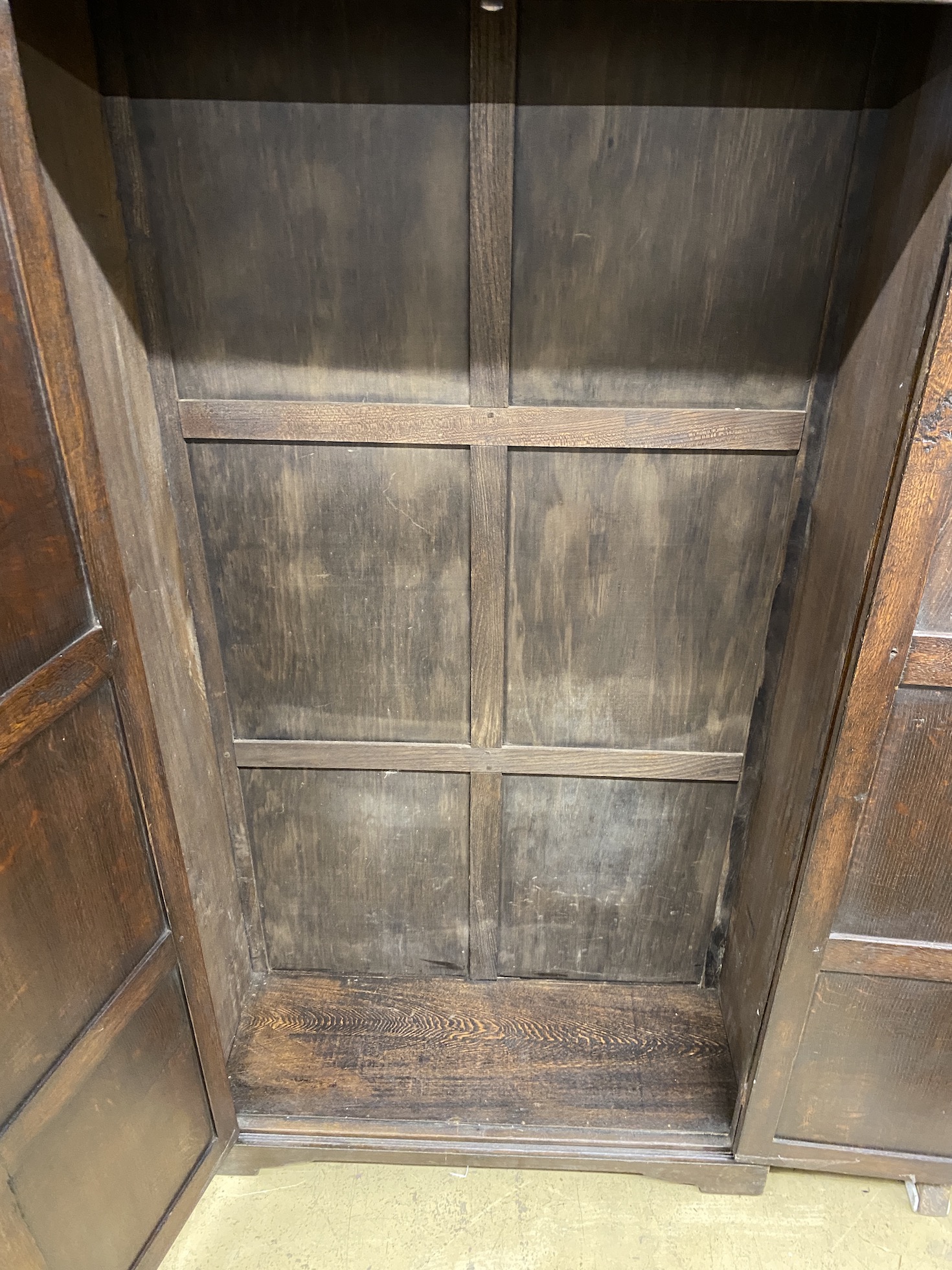 An 18th century style carved oak hall cupboard, width 97cm, depth 35cm, height 179cm - Image 2 of 2