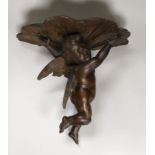 A Venetian carved wood putti wall bracket or sconce, 33cm high
